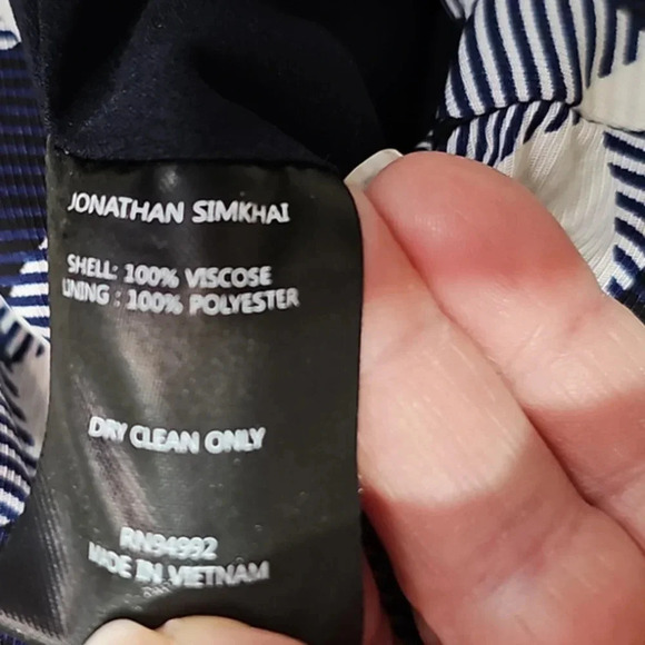 Jonathan Simkhai Lux Twill One-Shoulder Gingham Dress Navy Size 8 - Picture 10 of 10